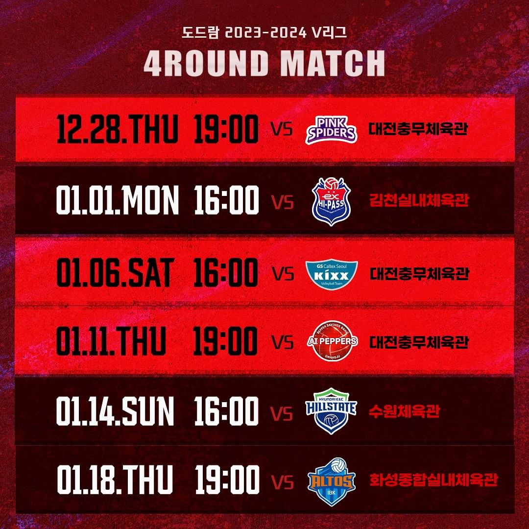 Jadwal Pertandingan Red Sparks Putaran Keempat Liga Voli Korea Selatan